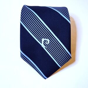 Vintage Pierre Cardin Men's Tie Necktie Wide Polyester Blue Designer Logo